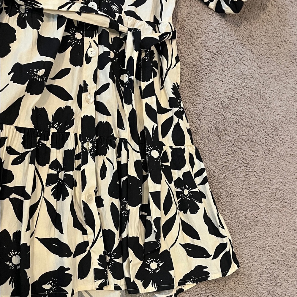 Jessica Simpson Black and Cream Floral Button-Front Tie-Waist Dress - Picture 5 of 7